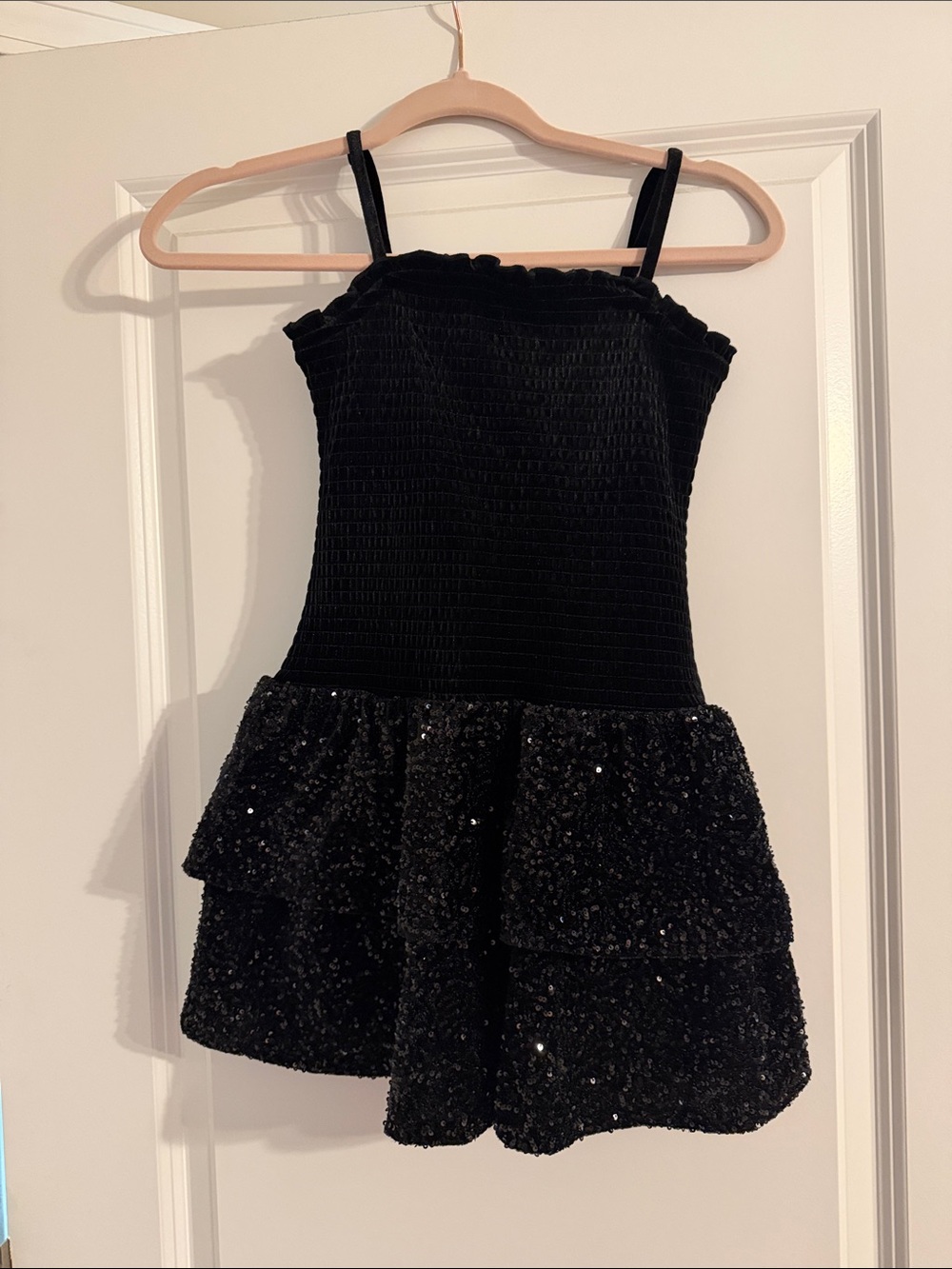Black Sequin Tiered Mini Dress